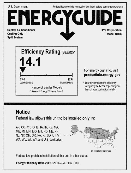White Energyguide sticket showing a 14.1 efficiency rating