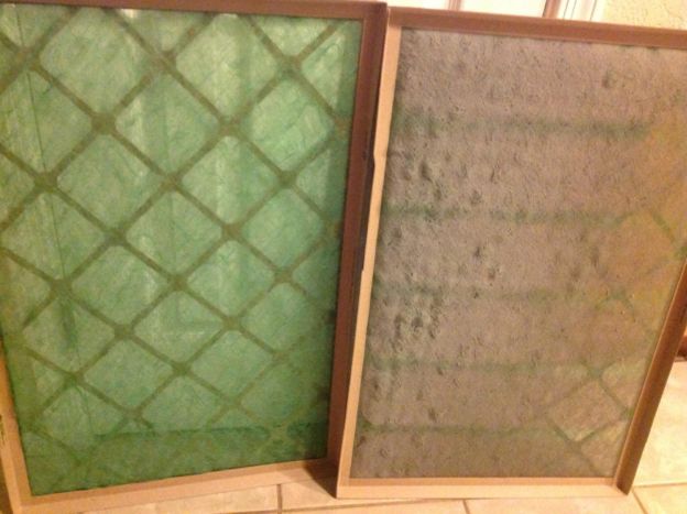 A clean air filter (left) vs. a dirty air filter (right)